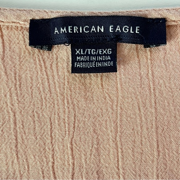 American Eagle Women's Boho Long Sleeve Blouse Blush Pink Lace Accent XL - Picture 3 of 7